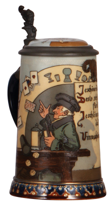 Mettlach stein, .5L, 2090, etched, by H. Schlitt, inlaid lid, mint.