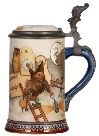 Mettlach stein, .5L, 2092, etched, by H. Schlitt, inlaid lid, mint.