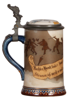 Mettlach stein, .5L, 2092, etched, by H. Schlitt, inlaid lid, mint. - 3