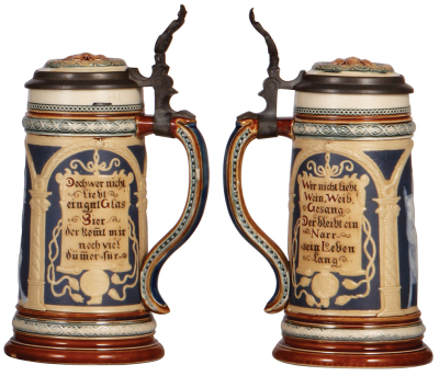 Mettlach stein, .5L, 2130, by Stahl, inlaid lid, mint. - 2