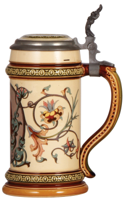 Mettlach stein, .5L, 581 [1530], PUG, by R. Buch '86, inlaid lid, mint. - 2