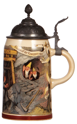 Mettlach stein, .5L, 980[1909], PUG, Glück Auf, pewter lid, mint. - 2