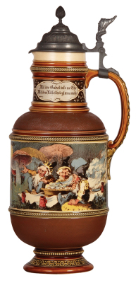 Mettlach stein, 3.0L, 15.5" ht., 956 [2178], PUG, by H. Schlitt, pewter lid, mint.