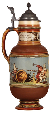 Mettlach stein, 3.0L, 15.5" ht., 956 [2178], PUG, by H. Schlitt, pewter lid, mint. - 2