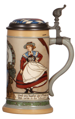 Mettlach stein, .5L, 3142, etched, inlaid lid, mint. - 2