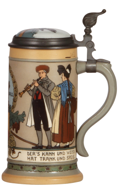 Mettlach stein, .5L, 3144, etched, inlaid lid, mint. - 2