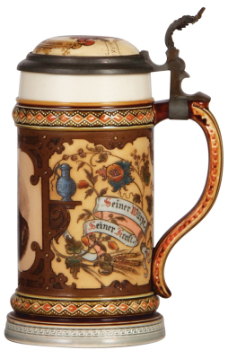 Mettlach stein, .5L, 2136, PUG & etched, Aldolphus Busch, Anheuser Busch Brewing Company, inlay cracks, small top rim chip. - 2