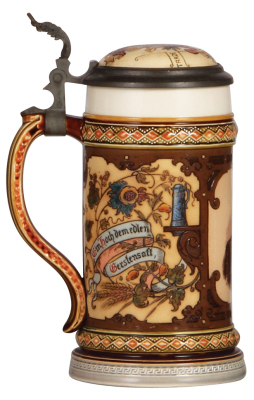 Mettlach stein, .5L, 2136, PUG & etched, Aldolphus Busch, Anheuser Busch Brewing Company, inlay cracks, small top rim chip. - 3