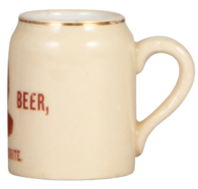 Pottery mug & match strike, 2.2" ht., Metz Beer, Omaha's Favorite, mint. - 2