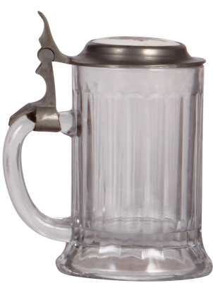 Glass stein, .5L, pressed, clear, porcelain inlaid lid, marked Albert Pick & Company Chicago, Anheuser Busch Michelob, mint. - 2