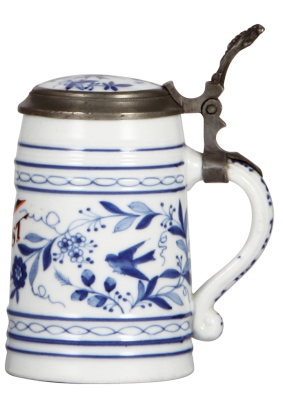 Porcelain stein, .5L, transfer & hand-painted, Faust, porcelain inlaid lid: photograph of Tony Faust on underside, lithophane, center hinge ring missing - functions perfectly, otherwise mint. - 2