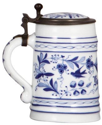 Porcelain stein, .5L, transfer & hand-painted, Faust's Own, porcelain inlaid lid: photograph of Tony Faust, faint lithophane line, otherwise mint. - 3