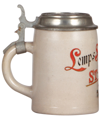 Stoneware stein, .5L, transfer & hand-painted, Lemps Special Brew, St. Louis, pewter lid: Lemp, St. Louis, pewter marked Pauson München, mint. - 3