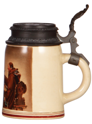 Stoneware stein, .5L, transfer & hand-painted, Lemp Brewery, pewter marked Pauson, München, pewter lid: Lemp, St. Louis, some very small color flakes.             - 2