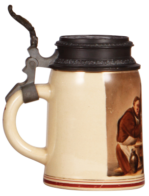 Stoneware stein, .5L, transfer & hand-painted, Lemp Brewery, pewter marked Pauson, München, pewter lid: Lemp, St. Louis, some very small color flakes.             - 3