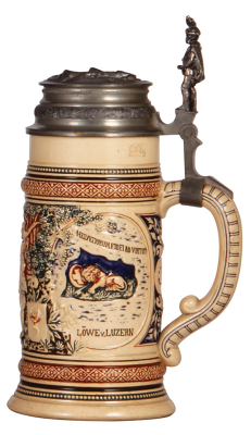 Pottery stein, .5L, relief, marked 1255, William Tell, relief, pewter lid: Winkelried, mint. - 2