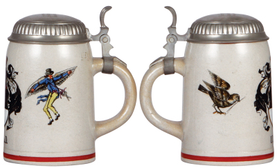 Stoneware stein, .5L, transfer & handpainted, Ulm a. D., pewter lid, small dent on top of lid, body mint. - 2