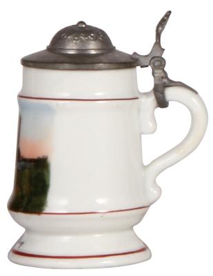 Porcelain stein, 4.5'' ht., transfer, Wartburg, pewter lid, mint. - 2