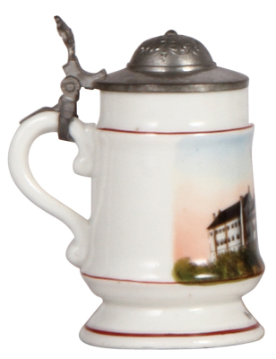 Porcelain stein, 4.5'' ht., transfer, Wartburg, pewter lid, mint. - 3