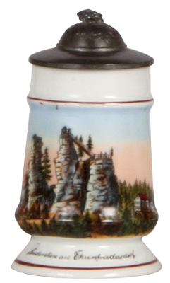 Porcelain stein, 4.2'' ht., Ehrenfriedersdorf, pewter lid, crazing lines on underside.