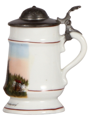 Porcelain stein, 4.2'' ht., Ehrenfriedersdorf, pewter lid, crazing lines on underside. - 2