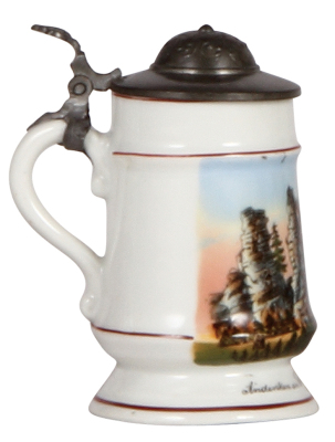 Porcelain stein, 4.2'' ht., Ehrenfriedersdorf, pewter lid, crazing lines on underside. - 3