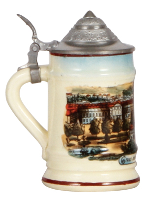 Pottery stein, 4.2'' ht., transfer, Schlossplatz Stuttgart, pewter lid, mint. - 3