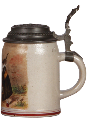 Stoneware stein, .5L, transfer & hand-painted, marked Pauson München, Münchener Kindl, pewter lid, mint. - 2