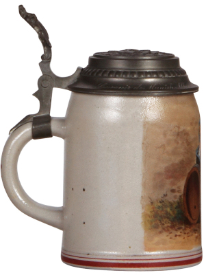 Stoneware stein, .5L, transfer & hand-painted, marked Pauson München, Münchener Kindl, pewter lid, mint. - 3