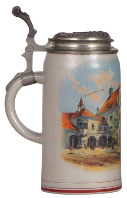 Stoneware stein, 1.0L, transfer & hand-painted, marked L. Mory, München, Kgl. Hofbräuhaus, relief pewter lid: München, mint. - 3