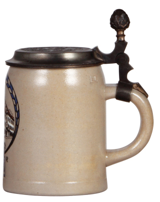 Stoneware stein, .5L, transfer & hand-painted, Kgl. Hofbräuhaus, by F. Ringer, relief pewter lid: scene of Kgl. Hofbräuhaus, mint. - 2