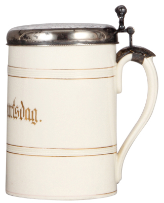 Stoneware tankard, 1.0L, Til Geburtsdag, silver lid, engraved inscription: 1702, good condition. - 2