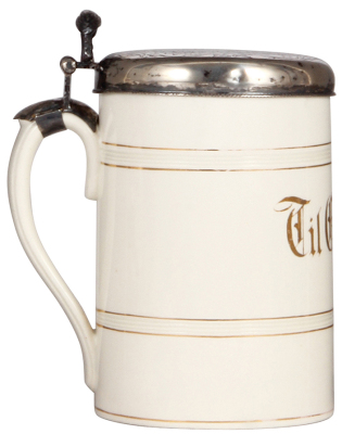 Stoneware tankard, 1.0L, Til Geburtsdag, silver lid, engraved inscription: 1702, good condition. - 3