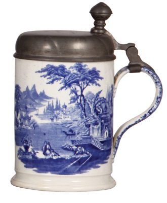 Pottery stein, 1.0L, 8.6" ht., transfer, marked Wittenburg, pewter lid dated 1878, very good condition.