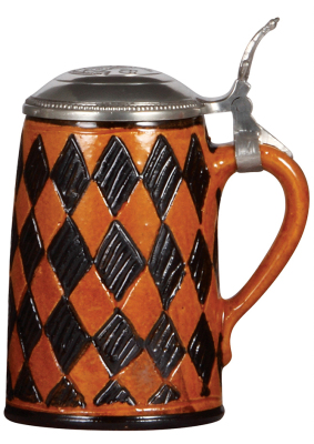 Stoneware stein, 1.0L, relief, unmarked, impressed pewter lid: 8. Münchner Bezirksschiessen, 1965, mint. - 3