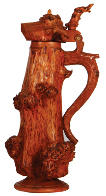 Burl stein, 15.4" ht., portions natural, some carving, late 1900s, Andenken Kreis Ausstellung Landshut, wood lid, very good condition.