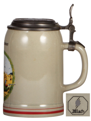 Third Reich stein, .5L, modern [New], marked Allach SS, Infantry scene with large flag, pewter lid with helmet, mint. A DETAILED PHOTO OF THE BODY & THE LID IS AVAILABLE, PLEASE EMAIL YOUR REQUEST. - 2