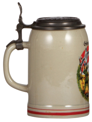 Third Reich stein, .5L, modern [New], marked Allach SS, Infantry scene with large flag, pewter lid with helmet, mint. A DETAILED PHOTO OF THE BODY & THE LID IS AVAILABLE, PLEASE EMAIL YOUR REQUEST. - 3