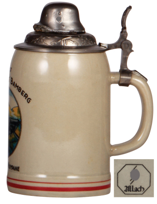 Third Reich stein, .5L, modern [New], marked Allach SS, Infantry MG scene, pewter lid with helmet, mint. A DETAILED PHOTO OF THE BODY & THE LID IS AVAILABLE, PLEASE EMAIL YOUR REQUEST. - 2