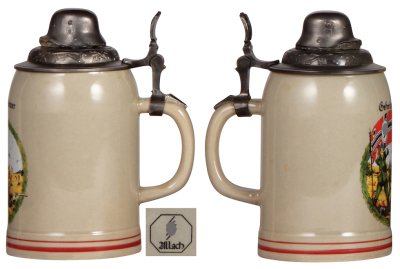 Third Reich stein, .5L, modern [New], marked Allach SS, Infantry scene with large flag, pewter lid with helmet, mint. A DETAILED PHOTO OF THE BODY & THE LID IS AVAILABLE, PLEASE EMAIL YOUR REQUEST. - 3