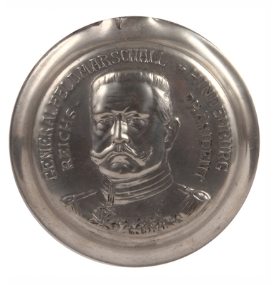 Third Reich stein, .5L, pottery, 9. / Inft. Regt. Tübingen, 1934 - 1935, roster, owner's name, pewter lid with relief v. Hindenburg, mint. A DETAILED PHOTO OF THE BODY & THE LID IS AVAILABLE, PLEASE EMAIL YOUR REQUEST. - 4