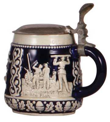 Third Reich stein, .5L, stoneware, relief, airplanes with swastika on wing, two side scenes, original metal lid, mint. A DETAILED PHOTO OF THE BODY & THE LID IS AVAILABLE, PLEASE EMAIL YOUR REQUEST. - 2