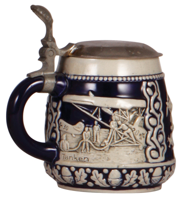 Third Reich stein, .5L, stoneware, relief, airplanes with swastika on wing, two side scenes, original metal lid, mint. A DETAILED PHOTO OF THE BODY & THE LID IS AVAILABLE, PLEASE EMAIL YOUR REQUEST. - 3