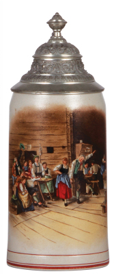 Stoneware stein, 1.0L, hand-painted, by M. & W. Gr., Zum Hochzeitstag, Mutter, pewter lid, mint.