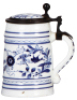 Porcelain stein, .5L, transfer & hand-painted, Faust's Own, inlaid lid: photograph of Tony Faust, lines in lithophane, base chip. - 2