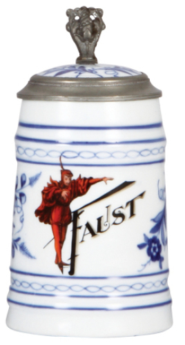 Porcelain stein, .5L, transfer & hand-painted, Faust, inlaid lid, line in lithophane, otherwise mint.&nbsp;