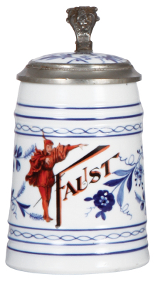 Porcelain stein, .5L, transfer & hand-painted, Faust, porcelain inlaid lid: photograph of Tony Faust, lithophane, mint.