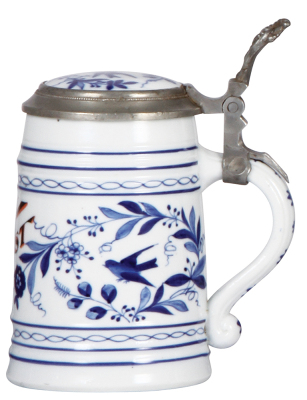 Porcelain stein, .5L, transfer & hand-painted, Faust, porcelain inlaid lid: photograph of Tony Faust, lithophane, mint. - 2