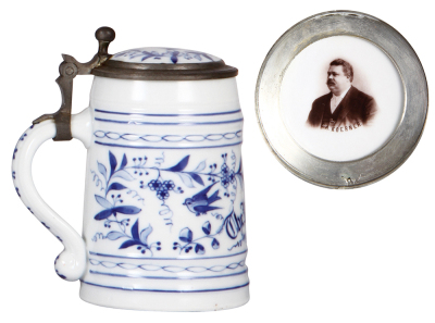 Porcelain stein, .5L, transfer & hand-painted, The Merchants, porcelain inlaid lid: photograph of A. Koerner, lithophane, mint. - 3