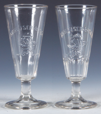 Two Pre-Prohibition embossed beer glasses, 6.6'' ht., Anheuser-Busch A & Eagle, Anheuser-Busch A & Eagle, mint.